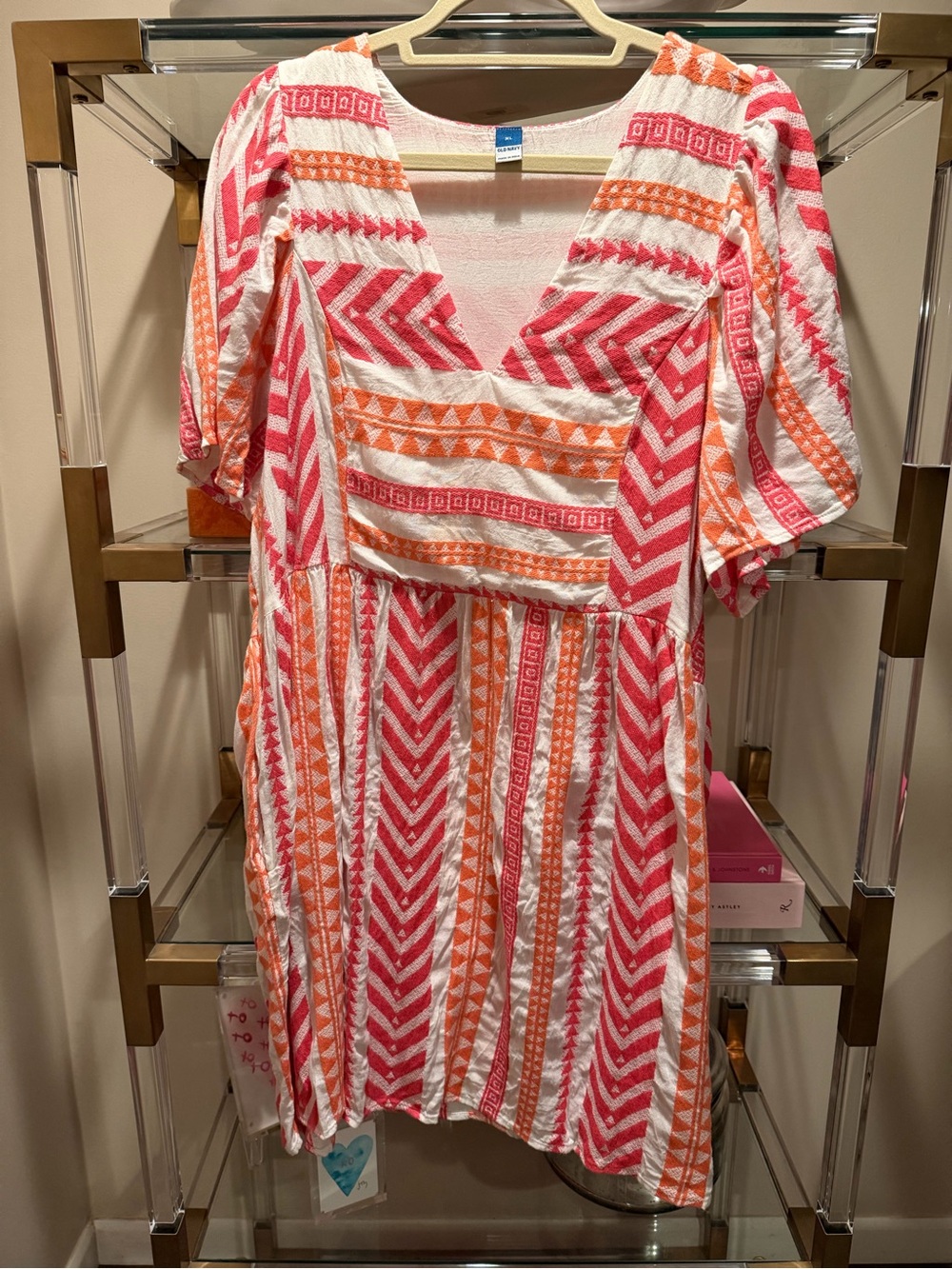 Old Navy Pink & Orange Striped V-Neck Dress - Picture 3 of 7